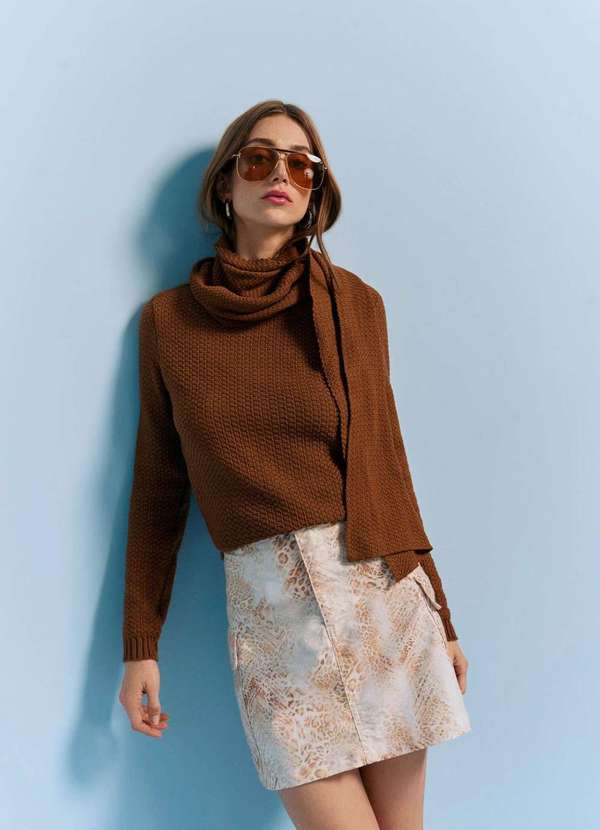 Zinco - Saia Zinco Reta Média Curta Off White Branco