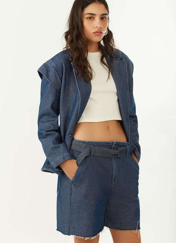 Zinco - Bermuda Zinco Reta Alta Azul Azul 3