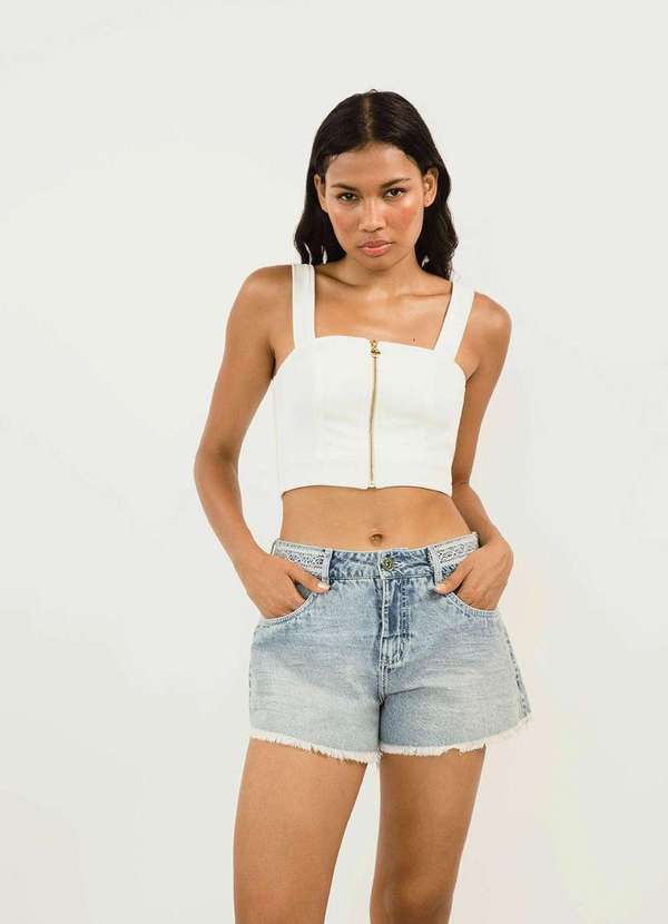 Zinco - Shorts Zinco Five Pockets com Etiqueta Jeans Azul 1