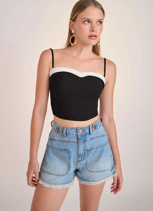 Zinco - Shorts Zinco Five Pockets Detalhe Botão Jeans Azul