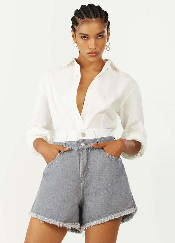 Zinco - Shorts Zinco Reto Alta Cinza Cinza