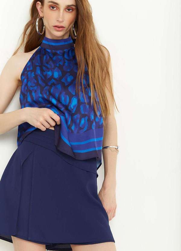 Zinco - Shorts Zinco Saia Amplo Alta Azul Azul