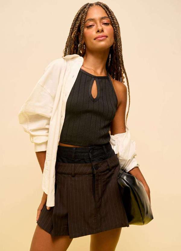 Zinco - Shorts Zinco Saia Amplo Alta Preto Preto