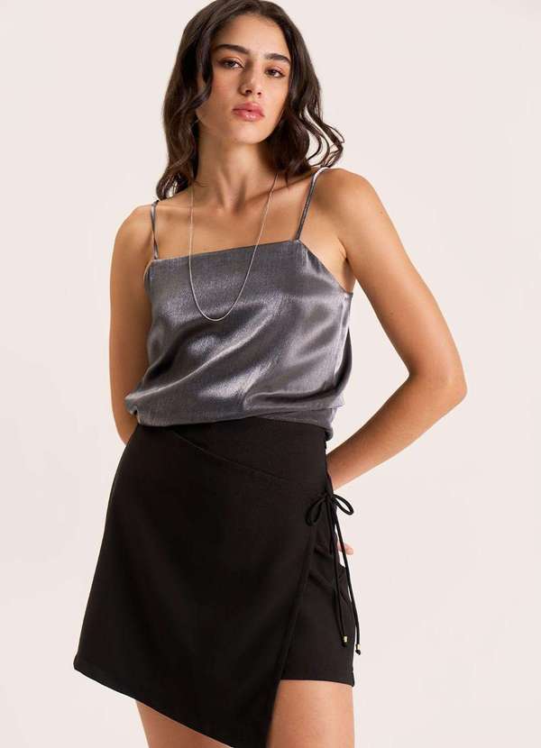 Zinco - Shorts Zinco Saia Reto Alta Preto Preto