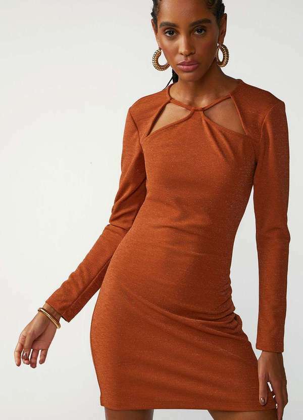 Zinco - Vestido Zinco Ajustado Decote Careca Manga Longa Midi Marrom Marrom