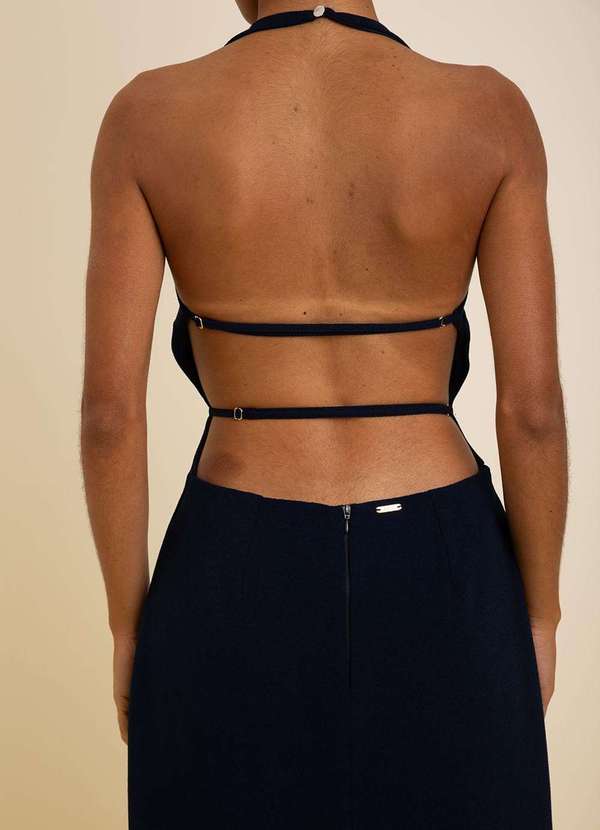 Zinco - Vestido Zinco Ajustado Decote Careca sem Manga Midi Azul Azul 2