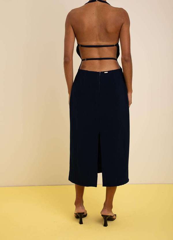 Zinco - Vestido Zinco Ajustado Decote Careca sem Manga Midi Azul Azul 3