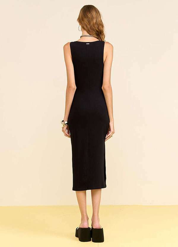 Zinco - Vestido Zinco Ajustado Decote Careca sem Manga Midi Preto Preto 3