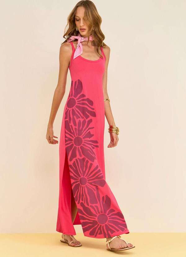 Zinco - Vestido Zinco Ajustado Decote Careca sem Manga Midi Rosa Rosa