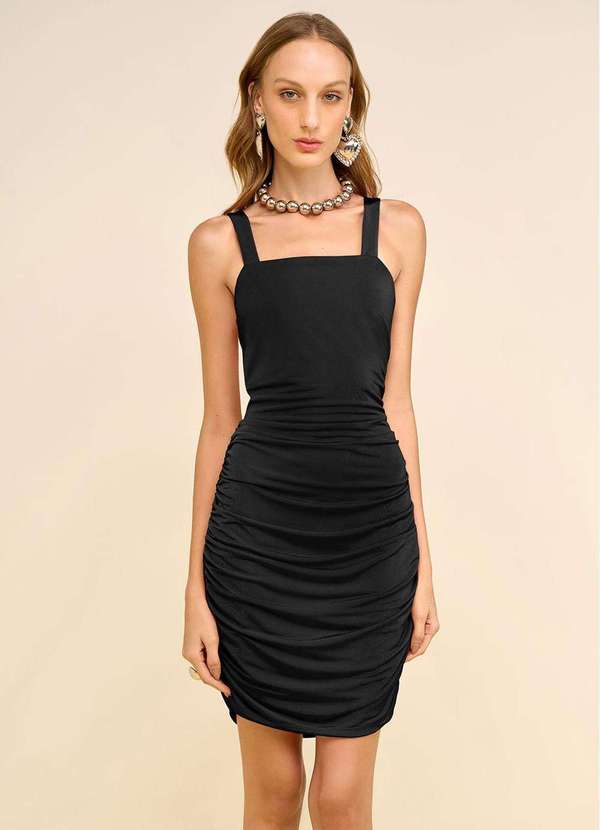 Zinco - Vestido Zinco Ajustado Decote Reto com Alça Curto Preto Preto 3