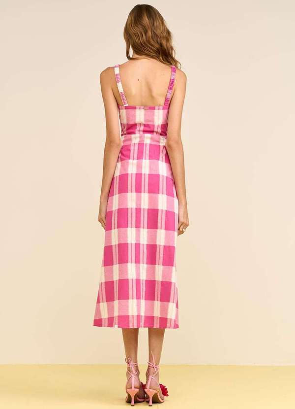 Zinco - Vestido Zinco Ajustado Decote Reto sem Manga Midi Rosa Rosa