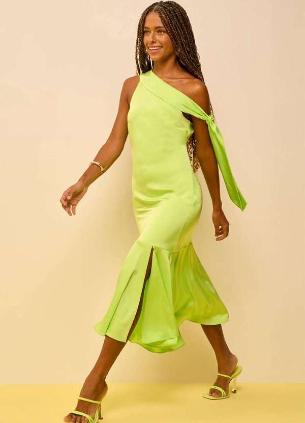 Zinco - Vestido Zinco Ajustado Decote Reto sem Manga Midi Verde Verde