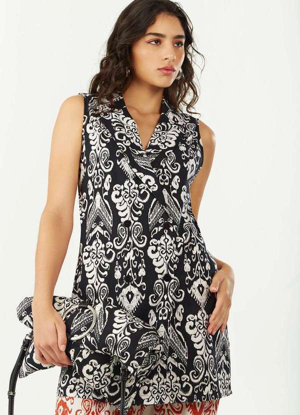 Zinco - Vestido Zinco Ajustado Decote Transpassado sem Manga Curto Preto Preto
