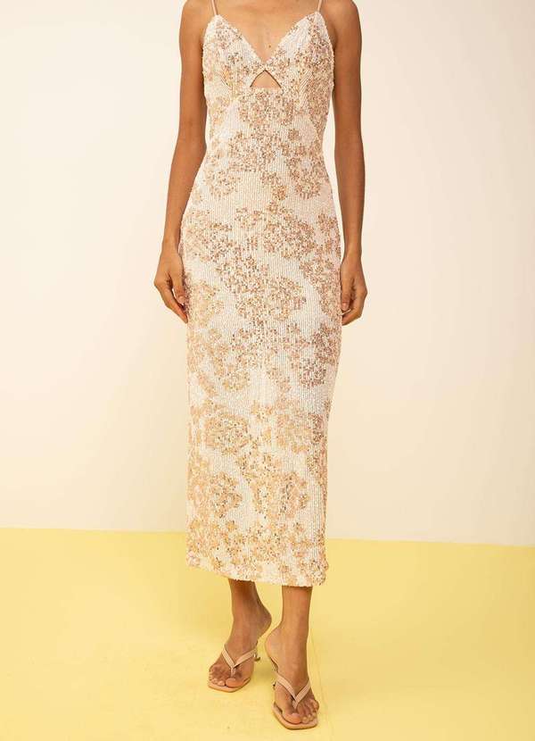 Zinco - Vestido Zinco Ajustado Decote V com Alça Midi Rosa Rosa 2