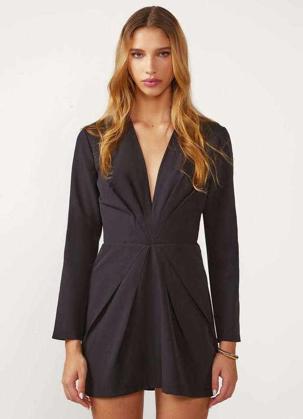 Zinco - Vestido Zinco Ajustado Decote V Manga Longa Curto Preto Preto 3