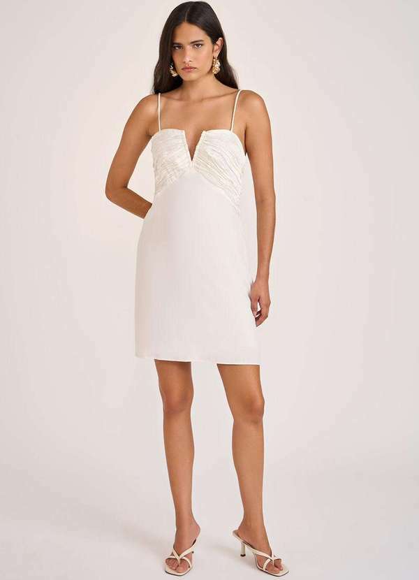 Zinco - Vestido Zinco Ajustado Decote V sem Manga Curto Off White Branco