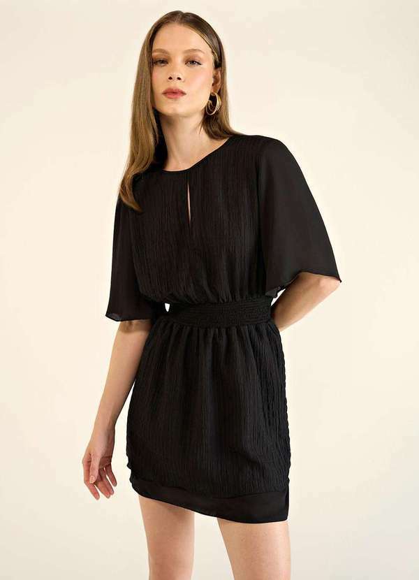 Zinco - Vestido Zinco Curto Decote Redondo com Lastex Preto Preto