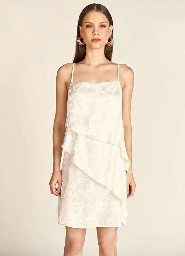 Zinco - Vestido Zinco Curto Decote Reto com Babado Off White Branco 2