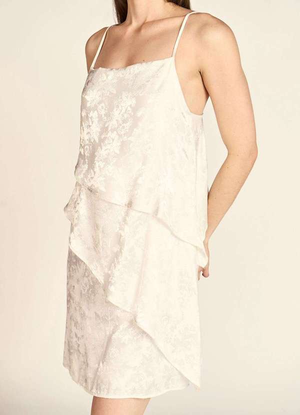 Zinco - Vestido Zinco Curto Decote Reto com Babado Off White Branco 3