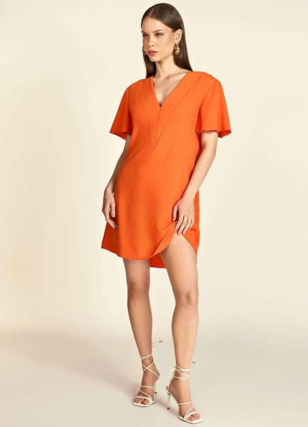 Zinco - Vestido Zinco Curto Decote V com Recorte Laranja Laranja