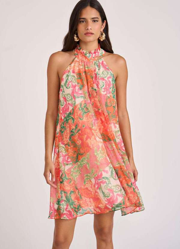 Zinco - Vestido Zinco Curto Gola Alta com Babado Laranja Laranja