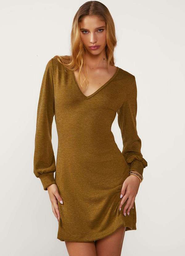 Zinco - Vestido Zinco Solto Decote Canoa Manga Longa Midi Verde Verde