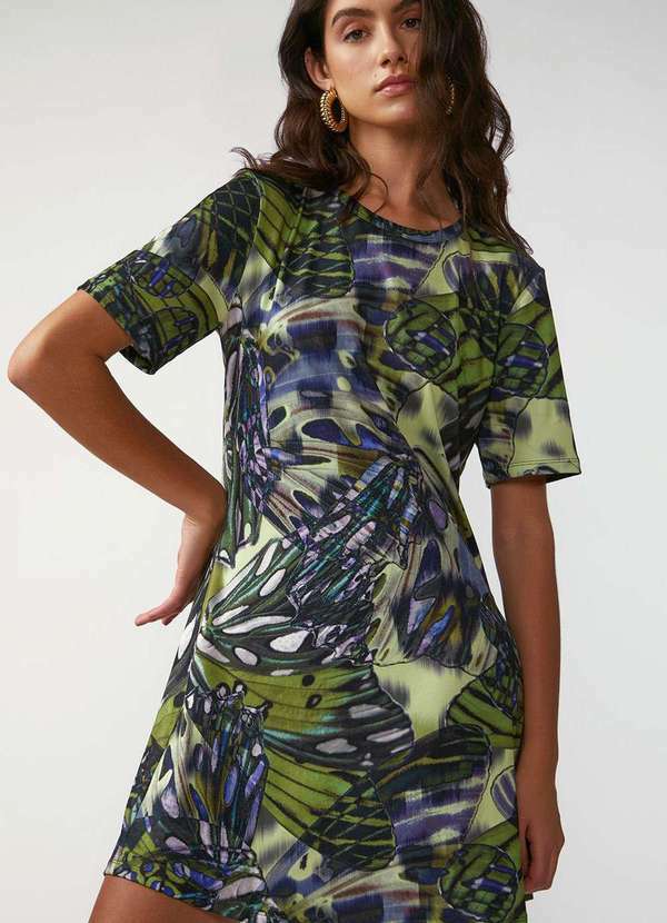 Zinco - Vestido Zinco Solto Decote Careca Manga Curta Curto Verde Verde