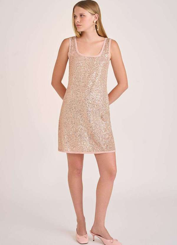 Zinco - Vestido Zinco Solto Decote Careca sem Manga Curto Rosa Rosa