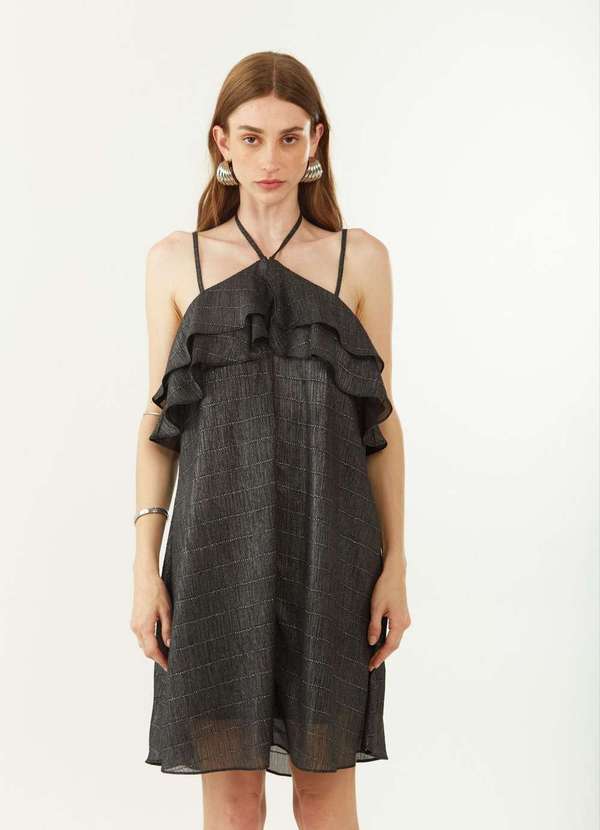 Zinco - Vestido Zinco Solto Decote Reto com Alça Curto Preto Preto 2