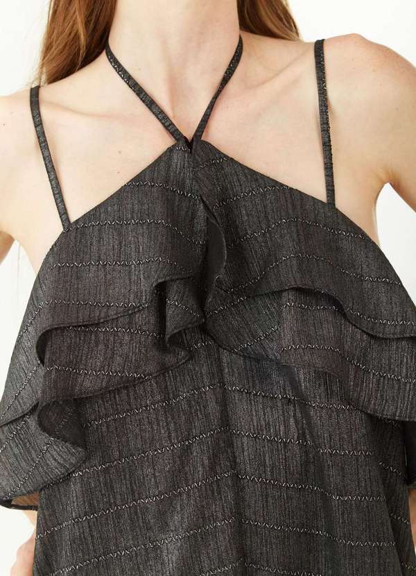 Zinco - Vestido Zinco Solto Decote Reto com Alça Curto Preto Preto 3