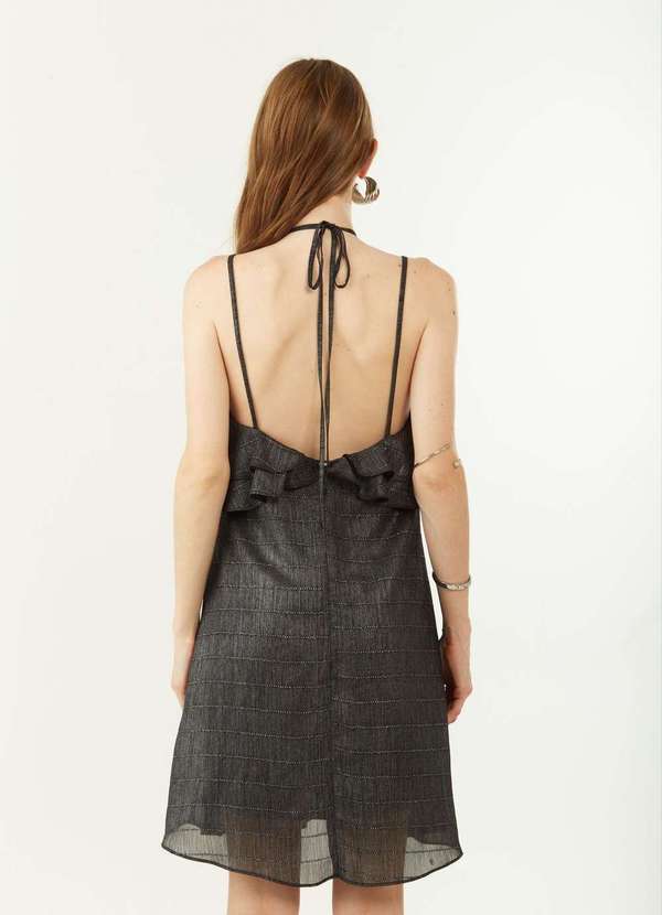 Zinco - Vestido Zinco Solto Decote Reto com Alça Curto Preto Preto 4