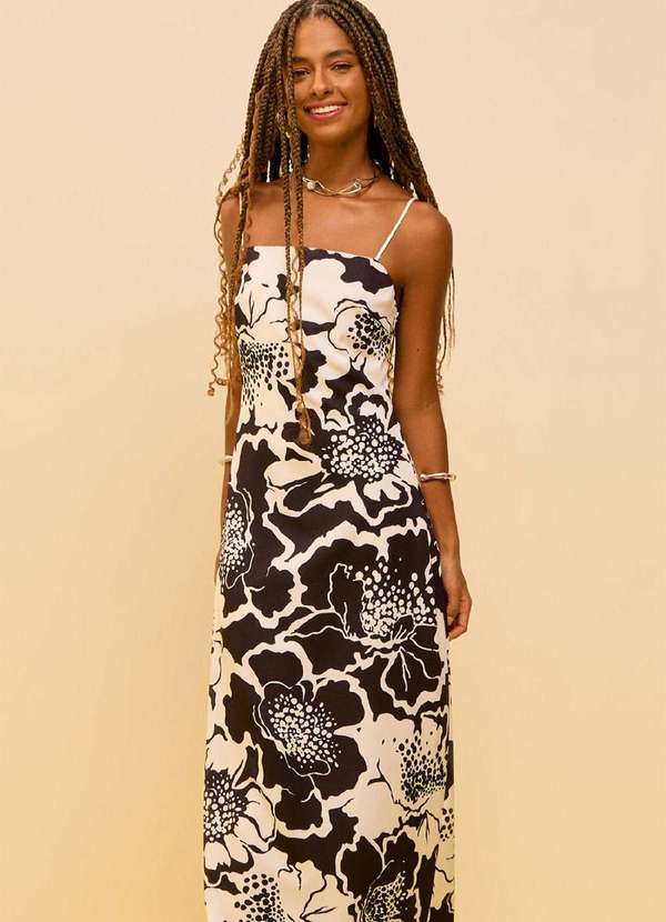 Zinco - Vestido Zinco Solto Decote Reto com Alça Longo Preto Preto 2