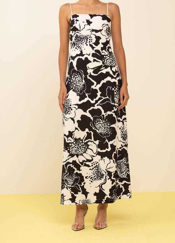 Zinco - Vestido Zinco Solto Decote Reto com Alça Longo Preto Preto 3