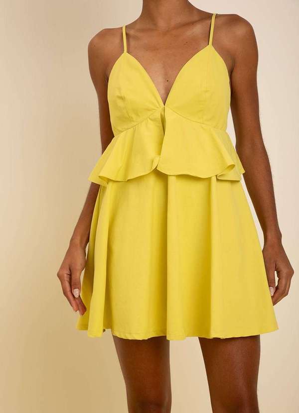 Zinco - Vestido Zinco Solto Decote V com Alça Curto Amarelo Amarelo 2