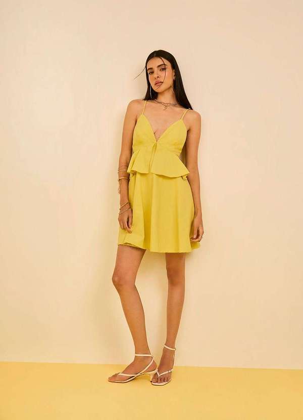 Zinco - Vestido Zinco Solto Decote V com Alça Curto Amarelo Amarelo 4