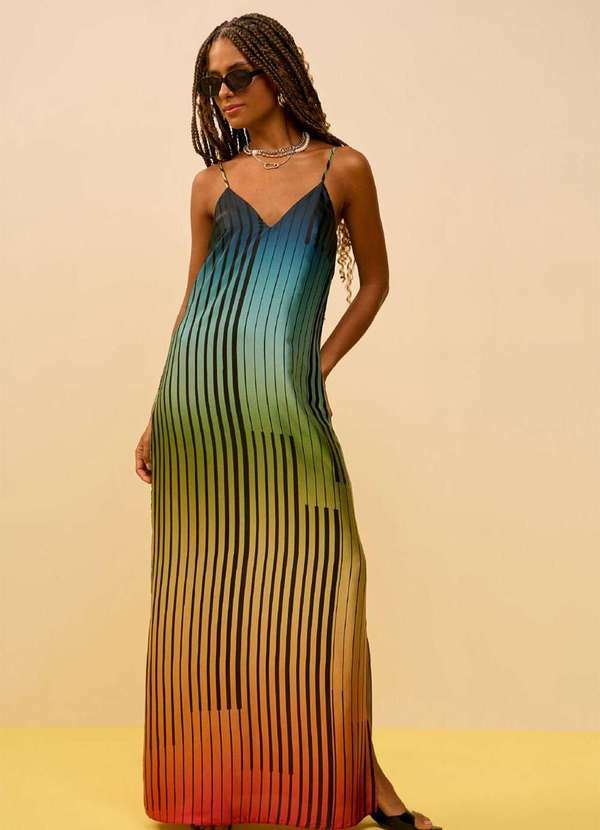 Zinco - Vestido Zinco Solto Decote V com Alça Midi Preto Preto