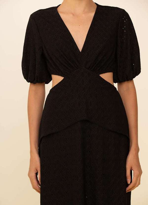 Zinco - Vestido Zinco Solto Decote V Manga 7 Oitavos Midi Preto Preto 3