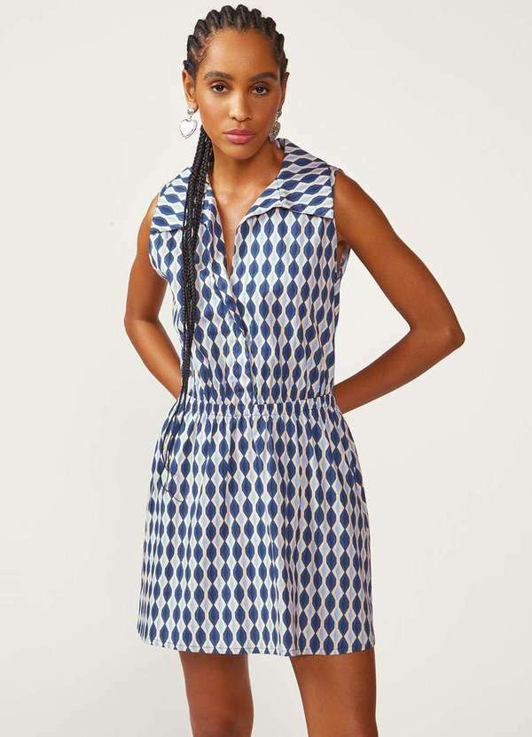 Zinco - Vestido Zinco Solto Decote V sem Manga Curto Azul Azul