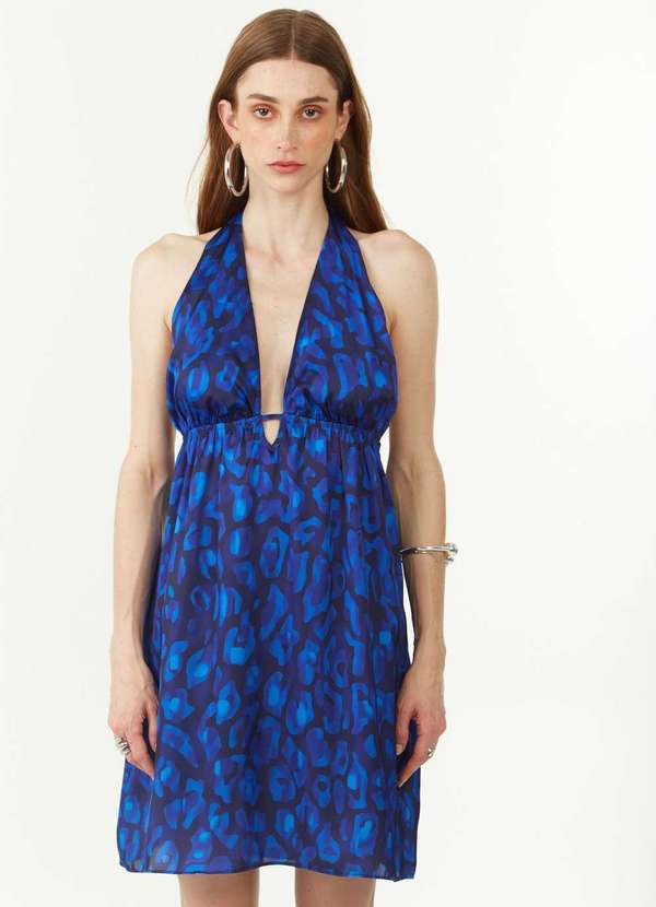 Zinco - Vestido Zinco Solto Decote V sem Manga Curto Azul Azul 2