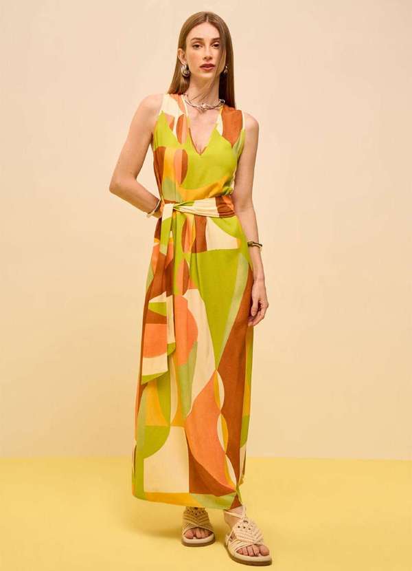 Zinco - Vestido Zinco Solto Decote V sem Manga Longo Verde Verde