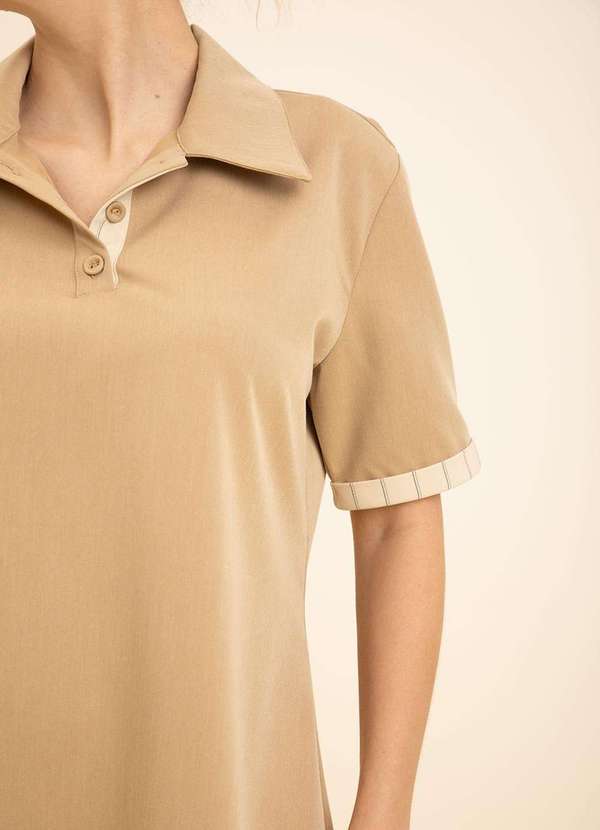 Zinco - Vestido Zinco Solto Gola Clássica Manga Curta Curto Bege Bege 2