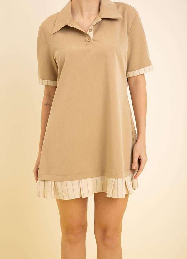 Zinco - Vestido Zinco Solto Gola Clássica Manga Curta Curto Bege Bege 3