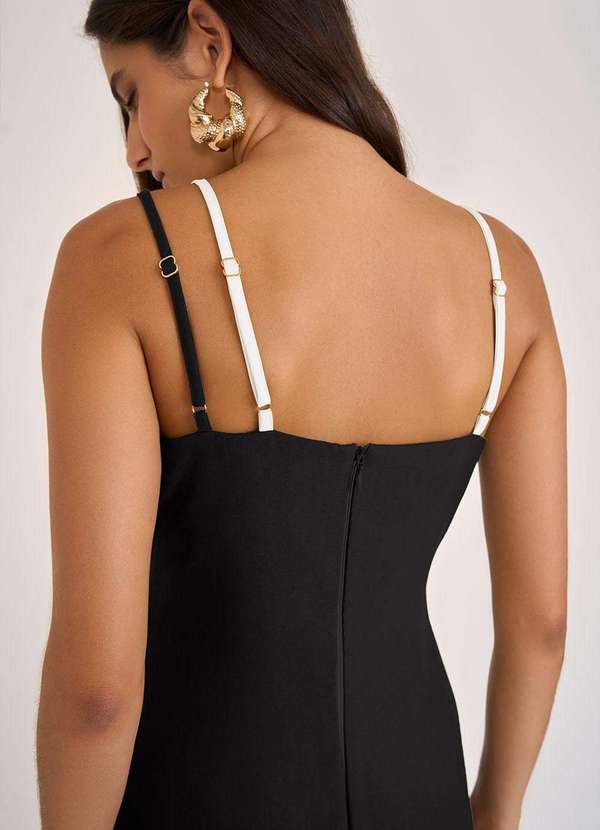 Zinco - Vestido Zinco Solto um Ombro Só sem Manga Midi Preto Preto