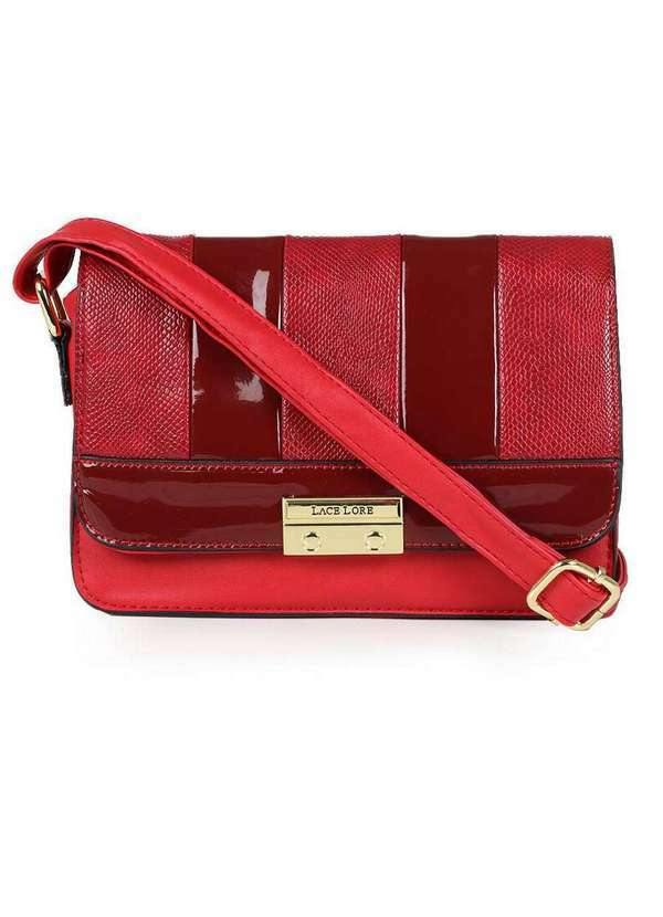 Lace Lore - Bolsa Transversal Feminina Lace Lore Mix Texturas Vermelho