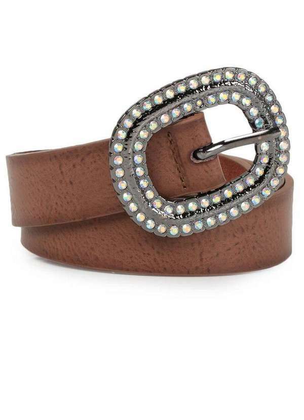 Lara - Cinto Feminino Lara Fivela Strass Marrom