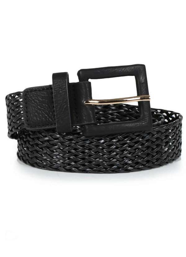 Lara - Cinto Reto Feminino Lara Aspecto Entrelaçado Preto