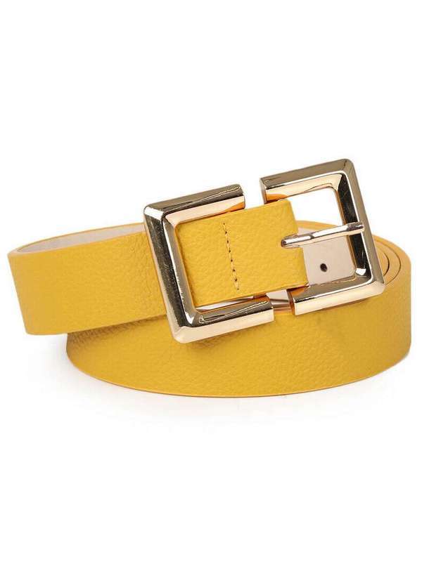 Lara - Cinto Reto Feminino Lara Fivela Quadrada Metalizada Amarelo