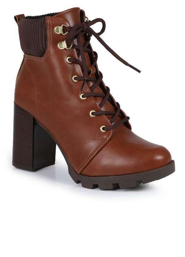 Beira Rio - Ankle Boots Feminino Beira Rio Ilhós Metalizado Caramelo