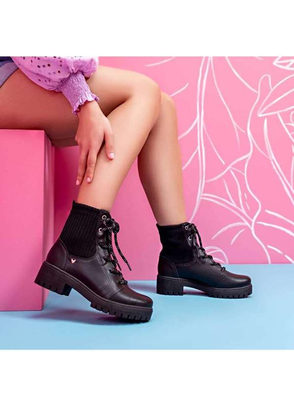 Mississipi - Bota Coturno Feminina Mississipi Cadarço Preto