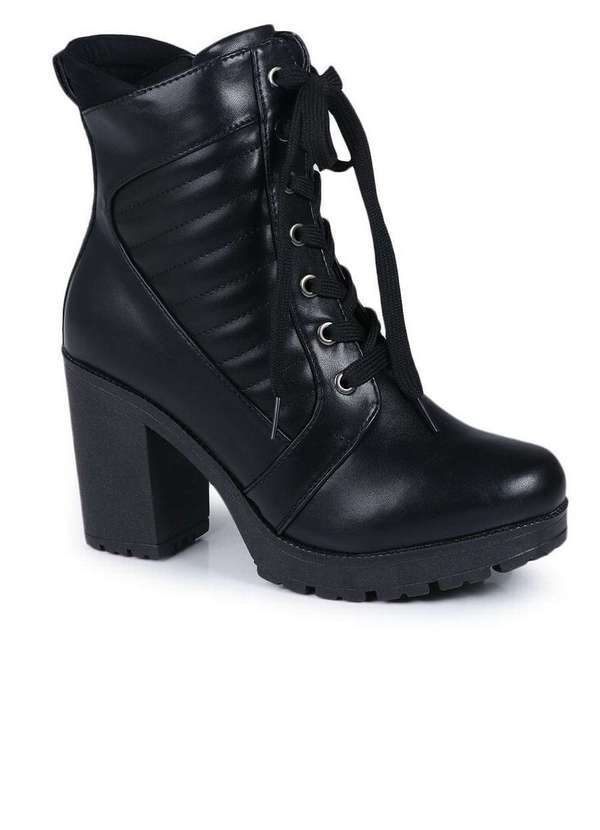 Mooncity - Bota Coturno Feminina Mooncity Salto e Cano Alto Preto